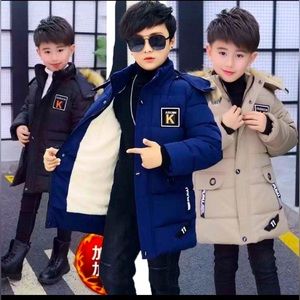 Big boys thick mid-length jacket autumn winter velvet warm teen coat zip hoodie
